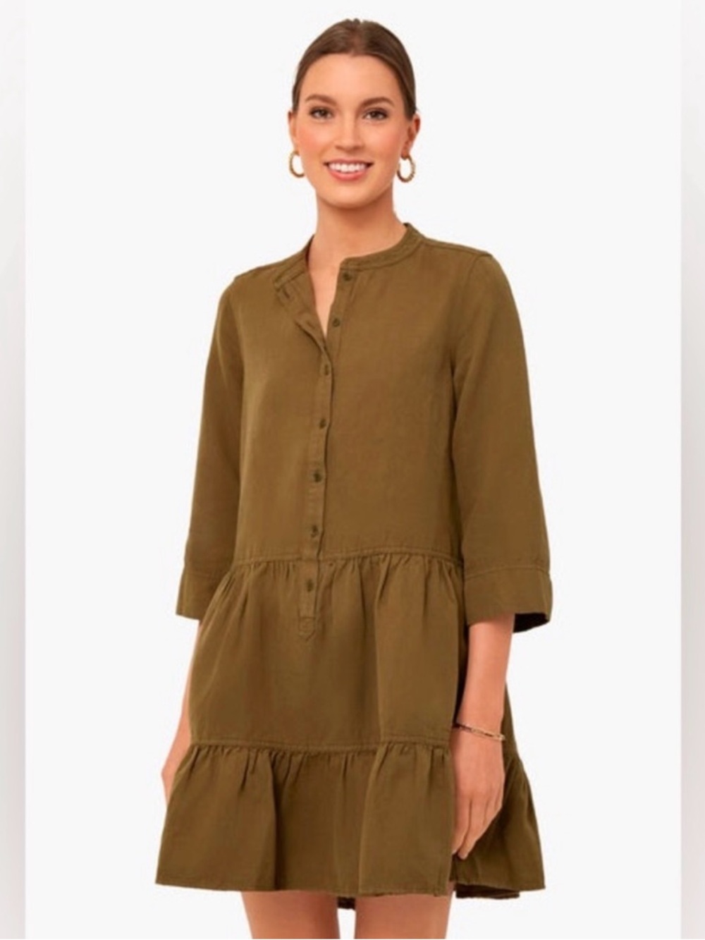 Apiece Apart Olive Button-Front Tiered Tunic dress Maurino